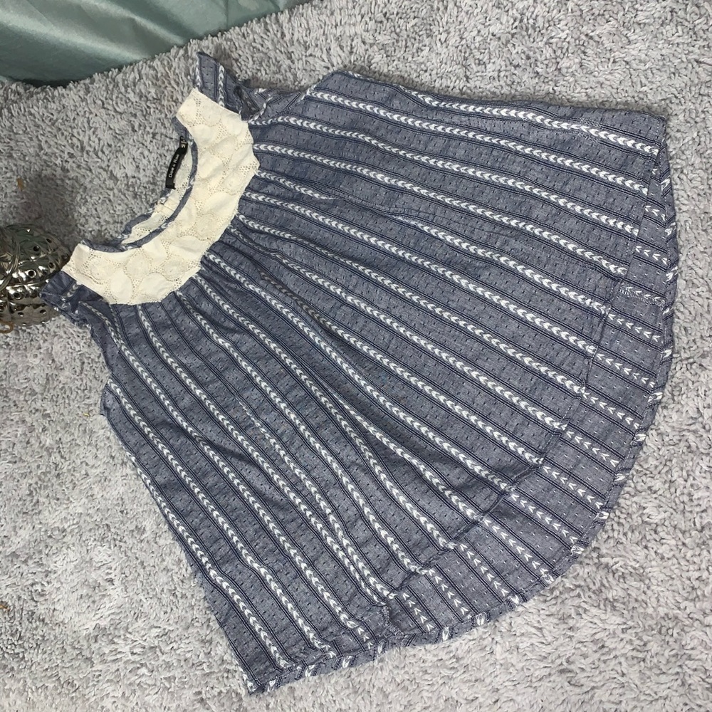 DOE & RAE‎ Lace Yoke Neck Print Chambray Tank Top M